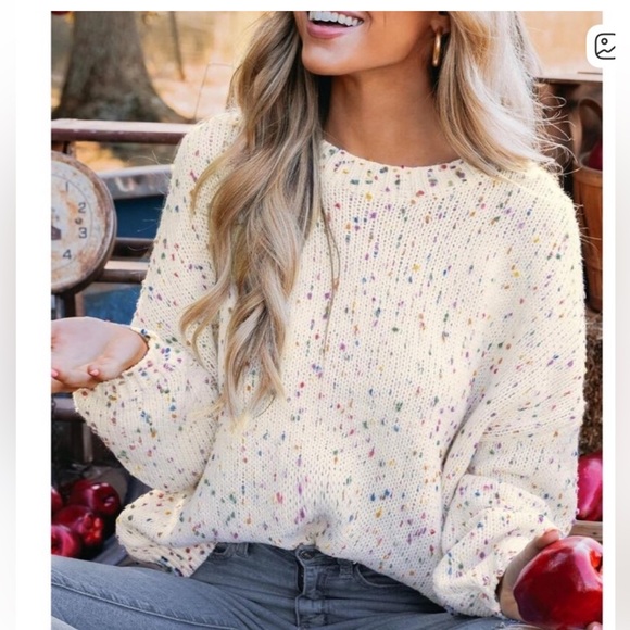 Zenana Elegant Cream White Confetti Knit Sweater NEW - Picture 1 of 4